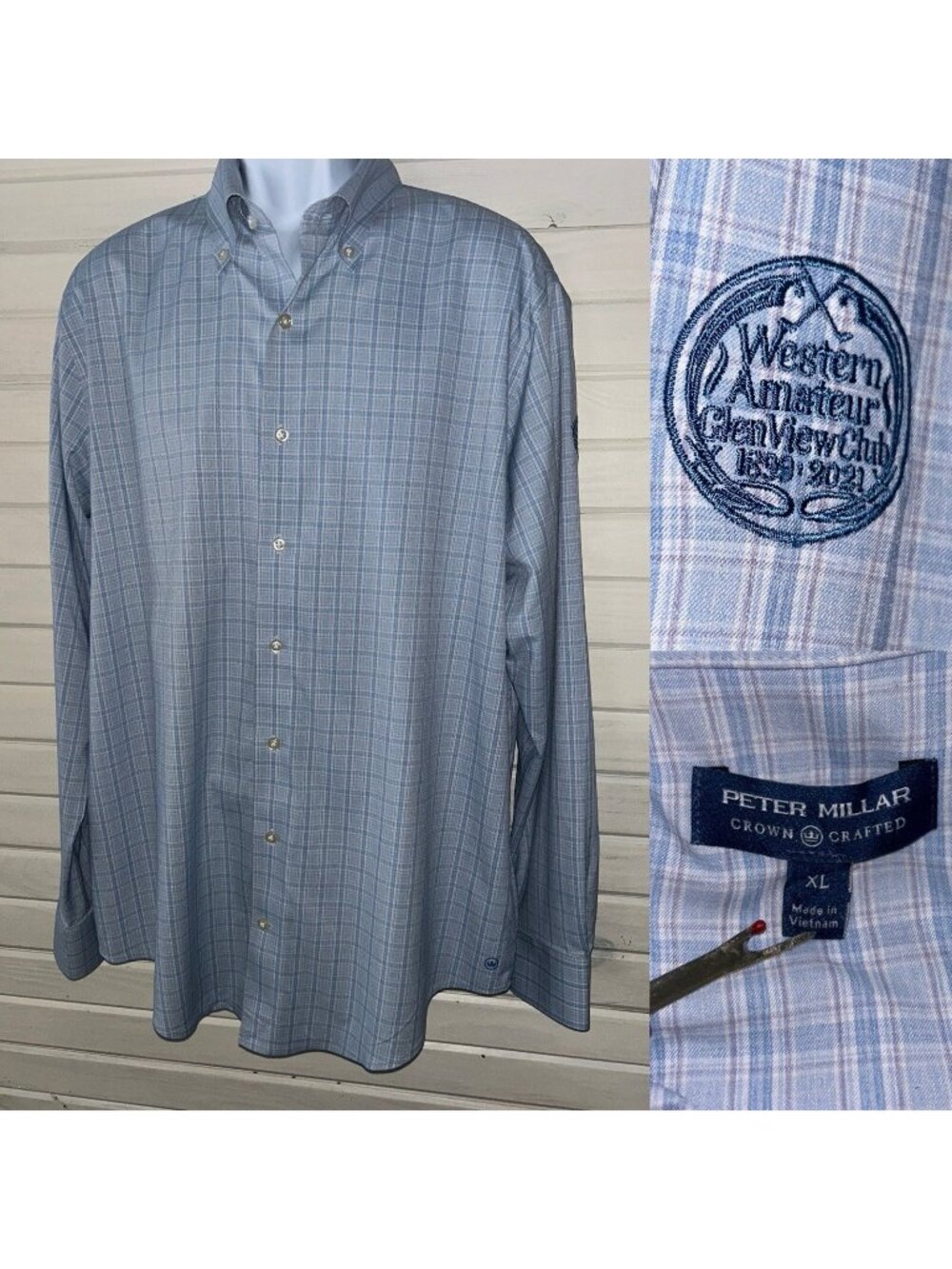Peter Millar Sz XL Crown Crafted Braxton Shirt Performance Poplin L/S Blue EUC